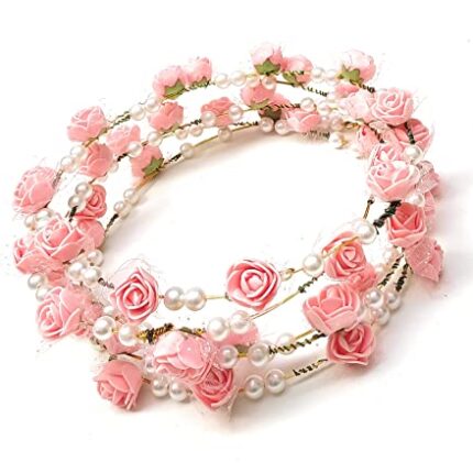TRIPLC Moolyavaan Products Artificial Floral Headpiece Roses Wedding Bridal Beach Party Travel Headpiece Wreath Crown Tiara For Girls Teens And Women (Pack Of 2) (Peach)