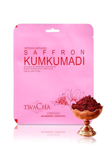 TWACHA Saffron Kumkumadi Facial Kit | Improves Complexion,Remove Dark Spots & Gently Exfoliates | Anti-Aging Glowing Skin | Suits All Skin Types | Ideal for both Men & Women | (6 Steps Facial)