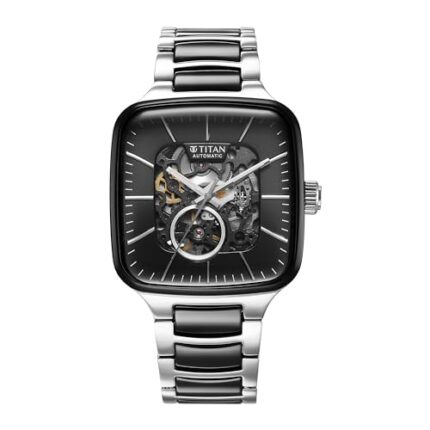 Titan Ceramic Fusion Skeleton Automatic Analog Rich Black Dial Steel & Ceramic Strap Watch for Men_90175KD01