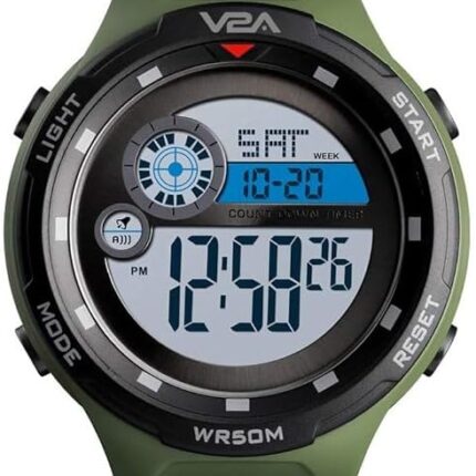 V2A Men's Digital 5ATM Waterproof Sports Watch with Backlight Alarm Stopwatch (Green)