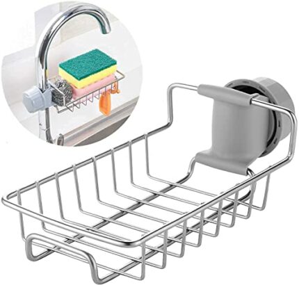 VYOOx Kitchen Sink Faucet Sponge Holder Caddy Organizer Over, Stainless Steel Heavy Duty Thickening Hanging Drain Rack for scrubbers, soap, Bathroom, Detachable no Suction Cup Bathroom soap Holder