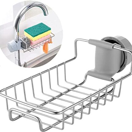VYOOx Kitchen Sink Faucet Sponge Holder Caddy Organizer Over, Stainless Steel Heavy Duty Thickening Hanging Drain Rack for scrubbers, soap, Bathroom, Detachable no Suction Cup Bathroom soap Holder