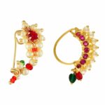 Vail Creations Small Size Traditional Maharashtrian Nose ring for women without piercing Pearl Gold Plated Nath Clip On Nose Ring For Girls (Pack of 2)