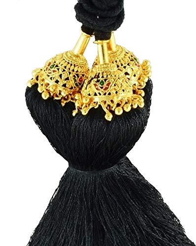 Vama Synthetic Indian Traditional Hair Kunjalam Jada Kupullu Dance Bharatanatyam Kuchipudi Kemp Ready Jadai Set Hair Jewellery for Wedding Women, Black, Pack of 1