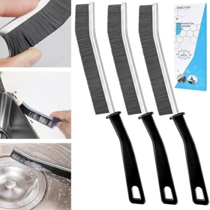 WWOYEP 3Pcs Hard Bristle Plastic Crevice Cleaning Brush, Hard-Bristled Crevice Cleaning Brush For Bathroom, Kitchen, Tiles, Window Slot, Dead Corner (Black)