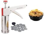 Wazdorf Stainless Steel Kitchen Press with 15 Different Types of Jalies, Murukku Maker/Bhujiya Maker/Noodles/Cookies/Namkeen/Chakali Maker/Sev Maker/Farsan Maker/Gathiya Maker