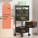 Well Set Metal Kitchen Trolley Kitchen Organizer Items and Kitchen Accessories Items for Kitchen Rack Square Design for Fruits & Vegetable Onion Storage Kitchen Trolley with Wheels (4 Layer)