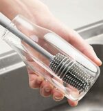 XML Bottle Cleaning Brush Silicone Long Handle for Baby Bottle, Water Bottle, Containers, Vase and Glass, Bottle Cleaner for Home and Kitchen Accessories Item Products (28-CM-Silicone-Grey-Brush)