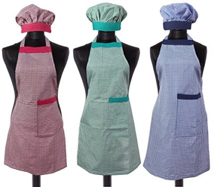 Yellow Weaves™ Cotton Kitchen Apron With Cap Combo Set of 3 - Multi