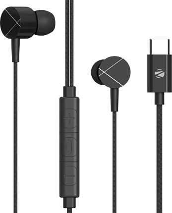 ZEBRONICS Zeb-Buds C2 in Ear Type C Wired Earphones with Mic, Braided 1.2 Metre Cable, Metallic Design, 10mm Drivers, in Line Mic & Volume Controller (Black)