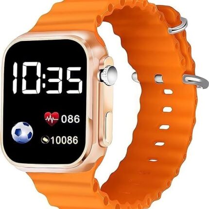 ZOVUTA Silicone Digital Dial Waterproof Smart Design Led Display Kids Watch For Boys & Girls, Men And Women, Birthday Gift, Rakhi Gift (Age 4-15 Years) (Orange-(Pack Of 1))