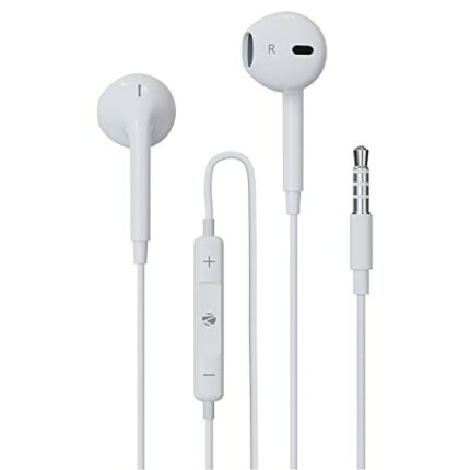 Zebronics Zeb-Buds 30 3.5Mm Stereo Wired In Ear Earphones With Mic For Calling, Volume Control, Multifunction Button, 14Mm Drivers, Stylish Eartip,1.2 Meter Durable Cable And Lightweight Design(White)