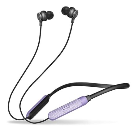 Zimo AeroFlex Bluetooth 5.2 Wireless in-Ear Headphones, 18Hrs Playtime, Deep Bass, HD Calls, Dual Device Pairing, Voice Assist, Type-C Fast Charge Wireless Neckband, IPX4 Water Resistant(Purple/Black)