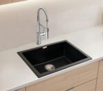 Zinzer Single Bowl, Quartz Kitchen Sink, Black Color 24 x 18 x 8, German Engineered, Smooth Metallic Finish | Box includes Kitchen Sink, Sink Coupling, Hose Pipe, Drainer Basket