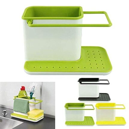 Zollyss 3 In 1 Kitchen Sink Organizer For Dishwasher Liquid, Brush, Cloth, Soap, Sponge, Etc. - (Pack Of 1,Plastic, Tiered Shelf)