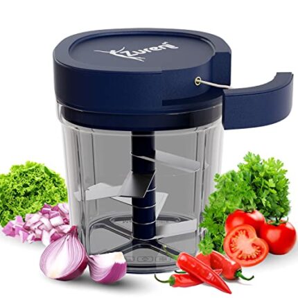 Zureni 900ml Manual Chopper for Garlic Onion Vegetable Fruits Nuts Cutter BPA Free Food Safe Material Anti Slip Base Hand Pull Mincer Blender Mixer Food Processor for Kitchen