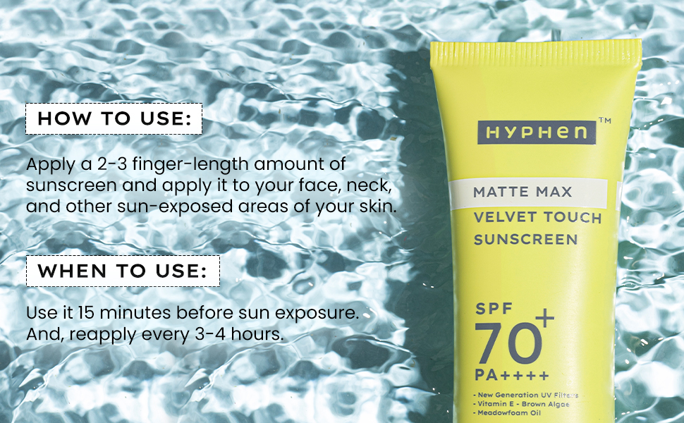 Hyphen matte max sunscreen SPF 70+ PA++++ matte finish 12Hrs UVA-UVB Protection water resistant