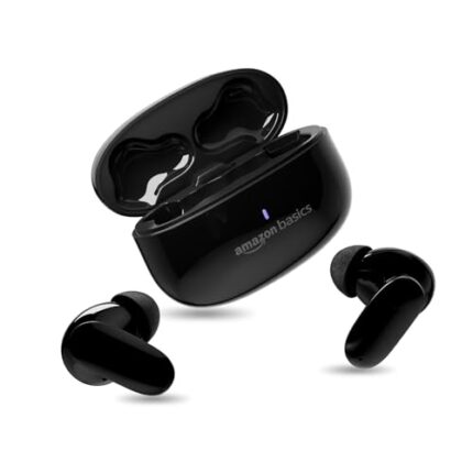 amazon basics TWS in-Ear Earbuds (P80) with Fast Charging up to 80 Hours of Playtime | Dual 12mm Driver | IPX4 Water-Resistance | Bluetooth 5.3 | Quad Mic with ENC | Touch Control (Black)