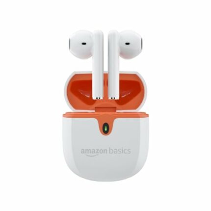 amazon basics True Wireless in-Ear Earbuds with Mic, Touch Control, IPX5 Water-Resistance, Bluetooth 5.3, Up to 36 Hours Play Time, Voice Assistance and Fast Charging (White)