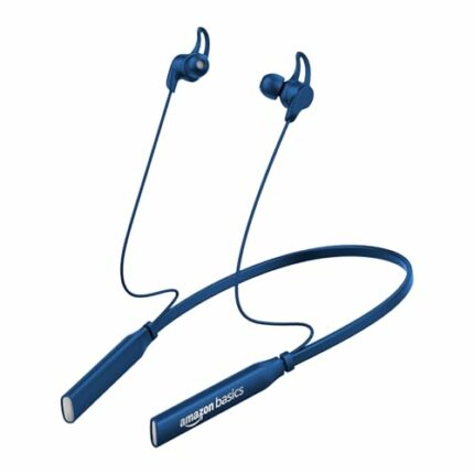 amazon basics in Ear Bluetooth 5.0 Wireless Neckband with Mic, Up to 13 Hours Playback Time, Magnetic Earbuds, Noise Cancellation, Voice Assistant, Dual Pairing and IPX5 Rated (Blue)