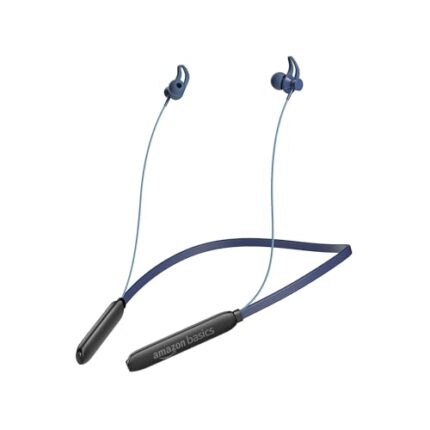 amazon basics in-Ear Wireless Neckband with Mic, Up to 22 Hours Play Time, Bluetooth 5.1, Voice Assistance, Noise Cancellation, IPX4 Water-Resistance, Magnetic Earbuds (Blue)