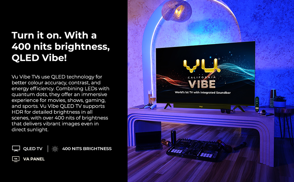 vu vibe tv, vu vibe qled tv 2024, vu vibe tv 400nits brightness