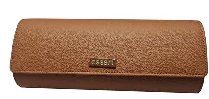essart Premium 4 Slot Watch Keeping Box for Men Women PU Leather Watch Organizer Round Case Watch Holder Pouch for Travel with Lock and Cushion WR-1014-KP-Tan