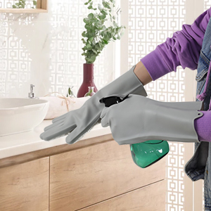 Rubber dishwashing gloves