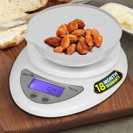 iBELL Digital Kitchen Weighing Scale for Health, LCD Display, High Precision Sensors, Tare Function, up to 5KG, Portable Food Weight Machine for Health, Fitness, Home Baking & Cooking - KS501M (White)