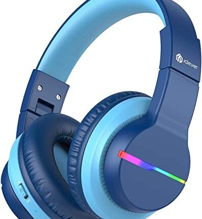 iClever Bluetooth Headphones with Mic, Headphones for Kids with 74/85/94dB Volume Limited Over The Ear Headset, 40H Playtime, Bluetooth 5.0, BTH12 Headphones for Boys Children Headphones, Blue