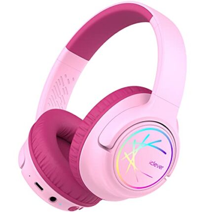 iClever Kids Bluetooth On Ear Headphones With Led Lights, Bth18 Safe Volume 74/85/94Dba, 43H Playtime, Bluetooth5.3 Kids Headphones Wireless For Travel,Pink