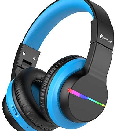 iClever Kids Headphones with Mic, Colorful LED Lights Kids Wireless Headphones for Boys with 74/85/94dB Volume Limited Over Ear, 40H Playtime, Bluetooth 5.0, Built-in Mic for School/Tablet/PC/Airplane, Black
