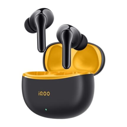 iQOO TWS 1e in-Ear Earbuds with Mic, Upto 30dB Active Noise Cancellation, Fast Charging which Takes 10 mins for 3 Hours Playtime, with Upto 42 hrs Playback time (Flame Yellow)