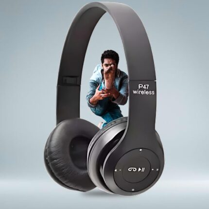 icall P47 Wireless Over Ear Headphones Bluetooth with Mic (Black)