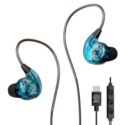 pTron Boom Play X2 in-Ear Type C Wired Headphones with Mic, Ear-Hook Design, 13mm Drivers for Immersive Audio, 1.2m Fish Scale Style Tangle-Free Cable, in-line Controls & Wide Compatibility (Blue)