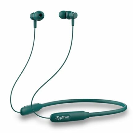 pTron Tangent Flex Bluetooth 5.3 Wireless In-Ear Headphone with Mic, 38H Playtime, 13mm Driver, Dual Device Pairing Wireless Neckband, Type-C Charge, Magnetic Buds & IPX5 Water Resistant(Forest Green)