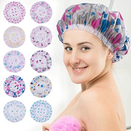 salezon ||Shower Cap for Women, Reusable Waterproof Elastic Eva Free-Size Bathroom Shower Caps - For Homes, Spas, Salons, Hair Treatment, Beauty Parlors (multicolored and print,PACK OF 6)