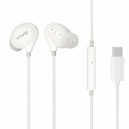 vivo Xe710 Wired Type C Earphones with Mic for Clear Calling, Powerful Audio,1.25M Cable (White, in The Ear) - in Ear