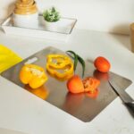 10club Stainless Steel Chopping Board for Kitchen (35CM X 25CM X 2MM) - Cutting Board for Vegetables, Fruits, Meats Chopper Boards, Premium Metal Chopping Board | Stainless Steel 202 Grade