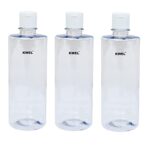 KWEL 500ml Refillable Empty Clear Plastic Sample Mini Bottle With Flip Caps For Fine Drop Liquid Atomizer Sanitizer Air Travel Loations Beauty Makeup (Pack of 3)