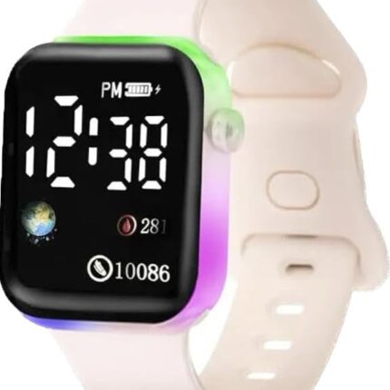 GLENVIT-X Waterproof LED Display Fashionable Children Kids Digital Sports Square Led Watch for Kids, Boy & Baby Girls-Digital Watch for Boys and Girls Kids (Pink)