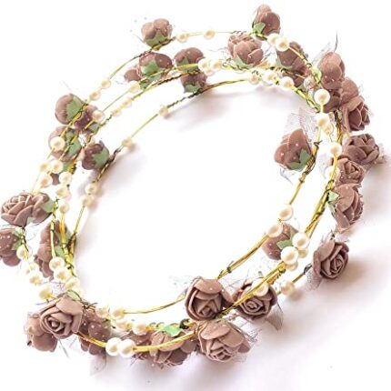 Jyayasi 2Pcs Flower Crown Boho Roses Wreath Artificial Bridal Headpiece Tiaras for Wedding Birthday's Christmas Hawaiian Vivah Party Festival Tiaras for Girls Women (Pack of 2) (Brown)