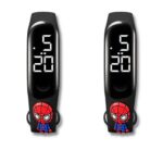 ZOVUTA Fashionable Kids Waterproof White Light LED Band Watch with Date & Time Display (Cartoon May Vary) Set of 2 Black Spider Men-2(Removable Silicon Strap)