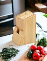 Wooden Knife Stand/Holder with 6 Universal Knife Slot, 1 Sharpener Rod & Scissor Slot Each- Knife Holder for Kitchen SWH