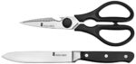 Amazon Brand - Solimo Premium High-Carbon Stainless Steel Detachable Kitchen Shears and Knife Set, 2-Pieces, Silver