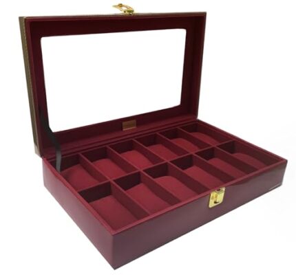 ChestKraft Men's and Women's Watch Box Organiser-12 Slots in Leatherette and Suede (Red pearl)