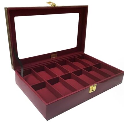 ChestKraft Men's and Women's Watch Box Organiser-12 Slots in Leatherette and Suede (Red pearl)