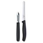 Victorinox Swiss Made Stainless Steel Swiss Classic Kitchen Knife Set (2 Pcs) Wavy Edge 11 cm and Traditional Peeler, Black, Kitchen Tools and Items | CB.5.0201.33