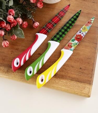 AVMART Stainless Steel Chef's Knife Kitchen Knife Color Printing Santoku Knife & Non-Slip Handle with Blade Cover(Pack of 3)
