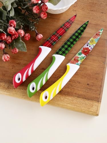 AVMART Stainless Steel Chef's Knife Kitchen Knife Color Printing Santoku Knife & Non-Slip Handle with Blade Cover(Pack of 3)